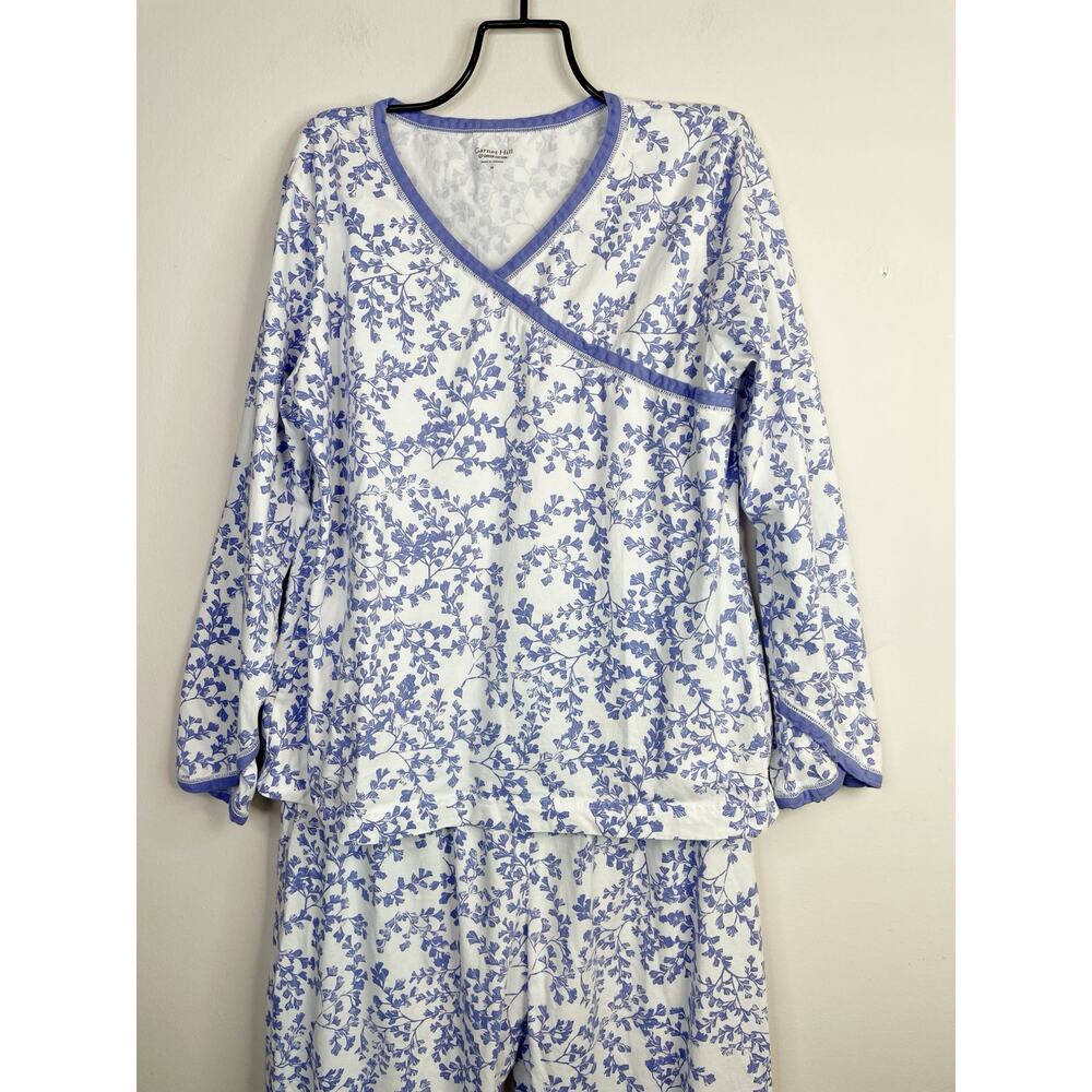 Garnet Hill Asian Wrap Organic Cotton Floral Pajama Pajamas Set Lilac Womens M - Picture 3 of 11